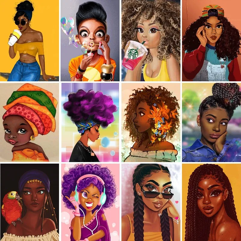 

5D Diamond Painting Kits Modern African American,Paint with Diamonds Art African Black Girl Woman Full Round Cross Stitch Decor