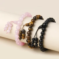 oaiite 8mm rose quartz tiger eye onyx stone bracelets elastic bangle with natural gemstone tassel bracelets yoga energy jewelry