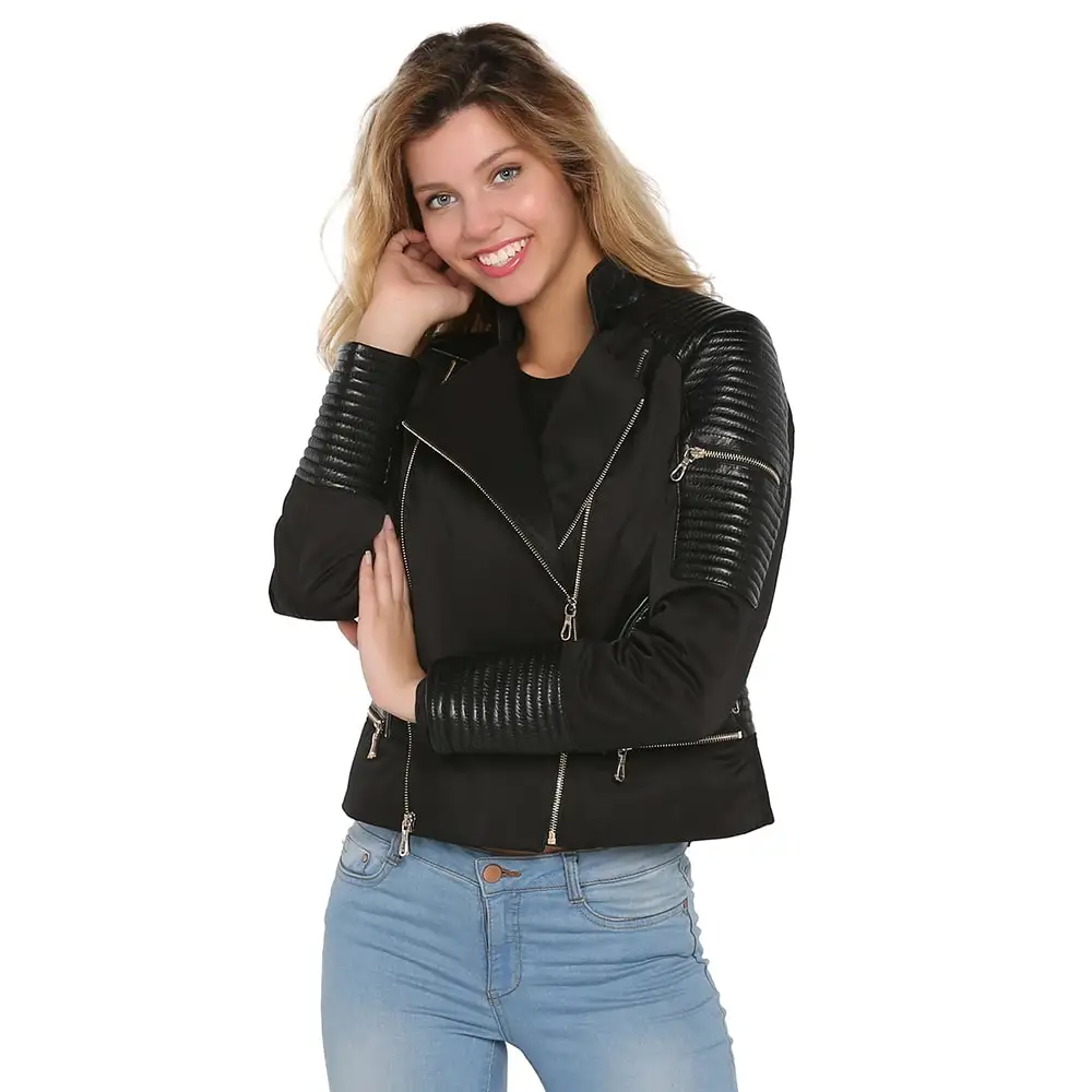 S'elite collection real leather and fabric women's black jacket genuine leather female water repellent winter autumn spring