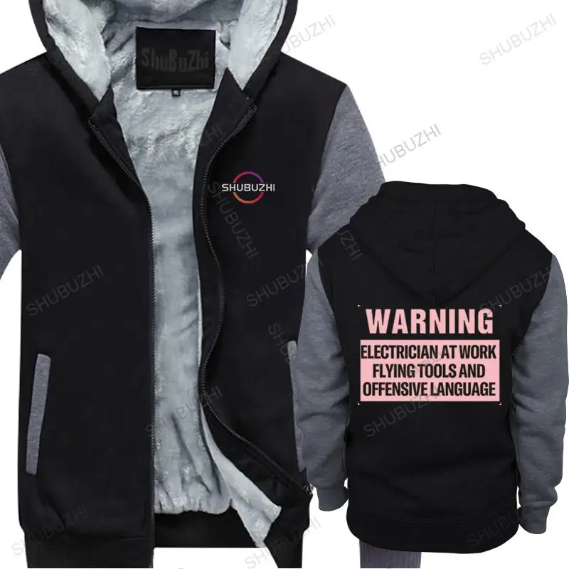 

Man black jacket thick hoodies brand clothing Warning Electrician At Work Cotton men's winter sweatshirt fleece hoody foy boys
