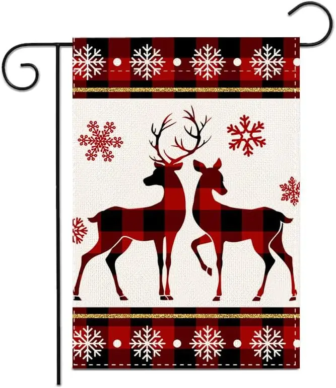 Hello Reindeer Winter Let it Snow Red and Ehite Garden Flag 12x18 inches Home outdoor WinterGarden De