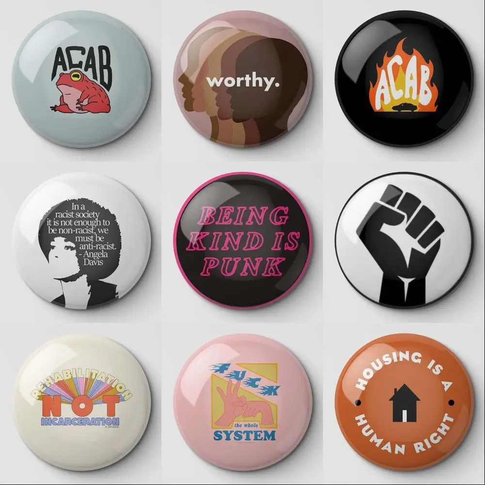 Acab kurbağa layık siyah Lives Matter yangın Angela Davis olmak yumuşak düğme Pin özelleştirilebilir giyim kadın komik karikatür moda