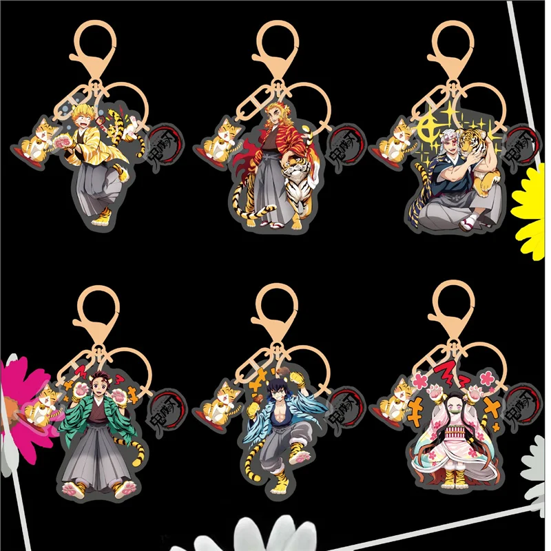 

Anime Demon Slayer Kimetsu No Yaiba Keyrings Acrylic Figure Rengoku Kamado Nezuko Key Chains Bag Car Keychain Pendant Decoration