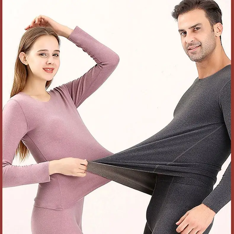 Yasuk Winter Fashion Men's Women's Thermal Underwear Long Johns Super Warm Solid Soft Casual Double Faced Velvet Top With Pants