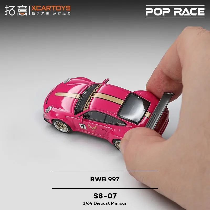 Фото Модель гоночного автомобиля POP RACE Porsche RWB997 рубинового цвета, масштаб 1/64, имитация сплавного кузова, сувенир. №2
