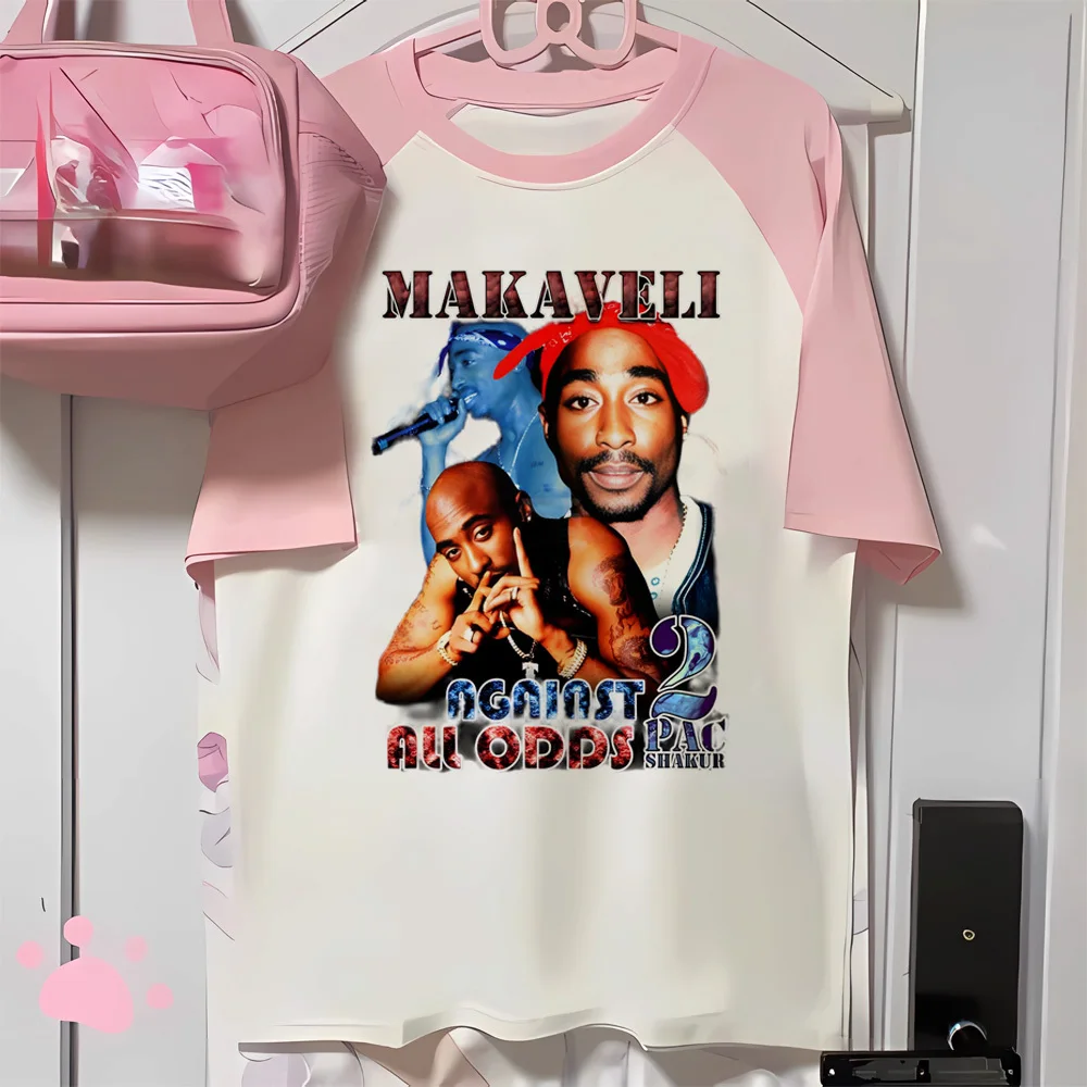 Женская футболка Tupac модная в стиле хип-хоп с графикой цифровая 2000-х годов гранж