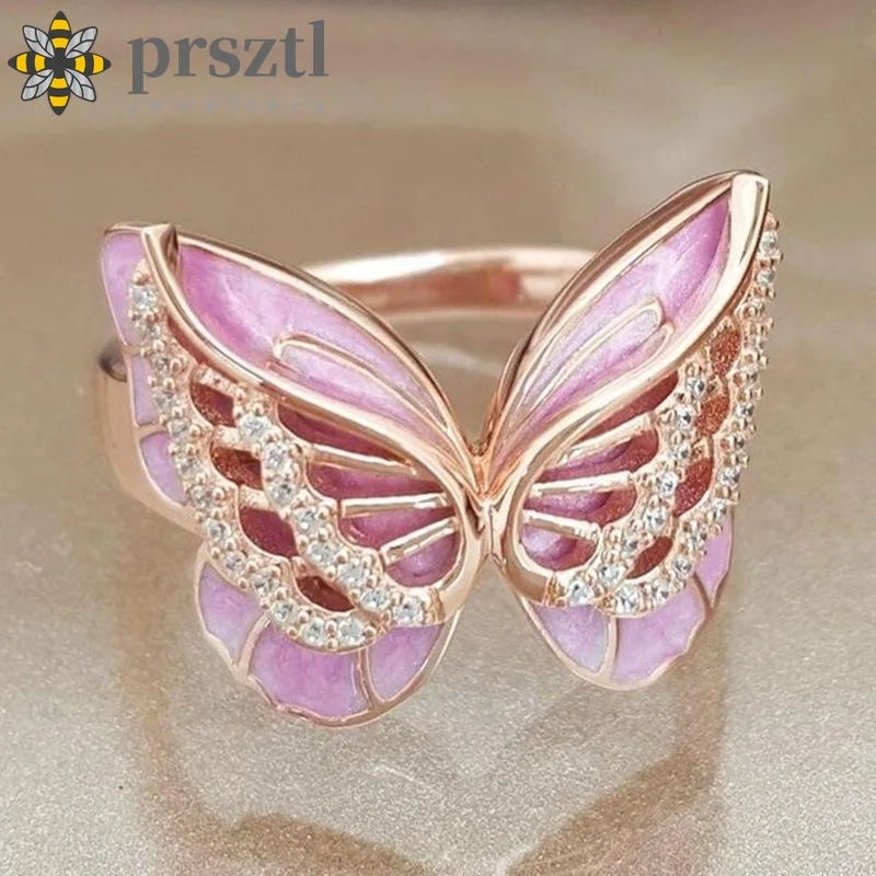 Женское Винтажное кольцо в виде бабочки розовое Корейском стиле ювелирное