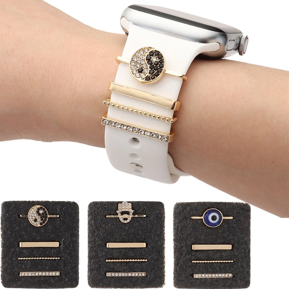 

Metal Charms Decorative Ring For Apple Watch Band Diamond Ornament Smart Watch Silicone Strap Accessories For iwatch Bracelet