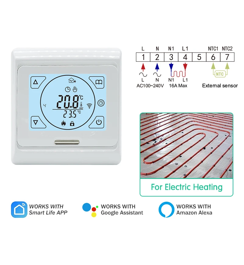Smart Tuya WiFi Tuya Wi-Fi сенсорный экран для электрического подогрева пола, водяной/газовый котел, пульт дистанционного управления температурой Alexa Google