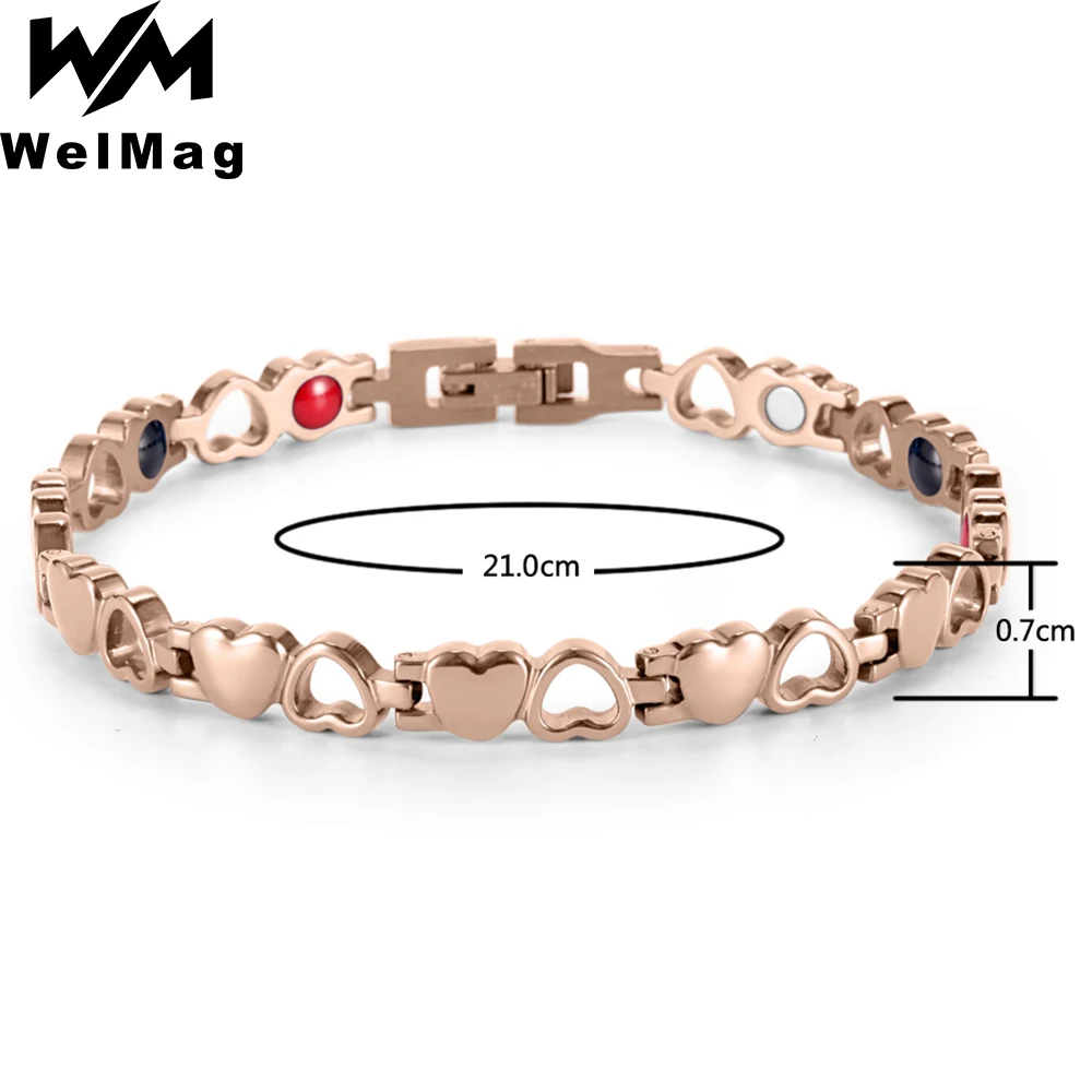 

WelMag Healing Magnetic Bracelet Slimming Health Energy Bio Emo Heart Sharp Stainless Steel Bracelet For Women
