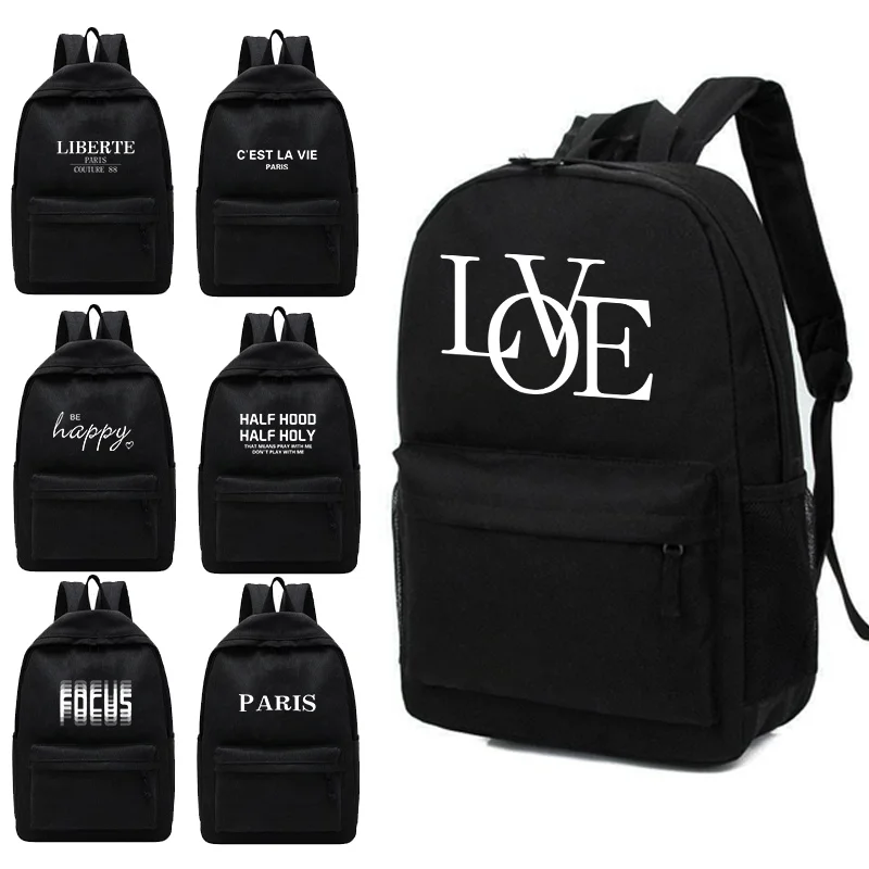 

2023 Women's Backpack Multi-pocket Casual Men Travel Bag High Quality Schoolbag for Teenage Girl Book Knapsack White Text Letter