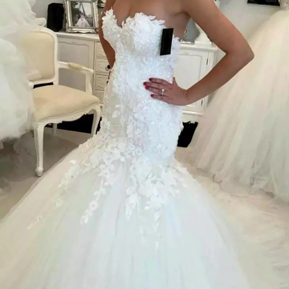 Sweetheart Mermaid Wedding Dress Vestidos De Novia Charming Appliques Tulle Formal Bridal Gowns Suknia Slubna