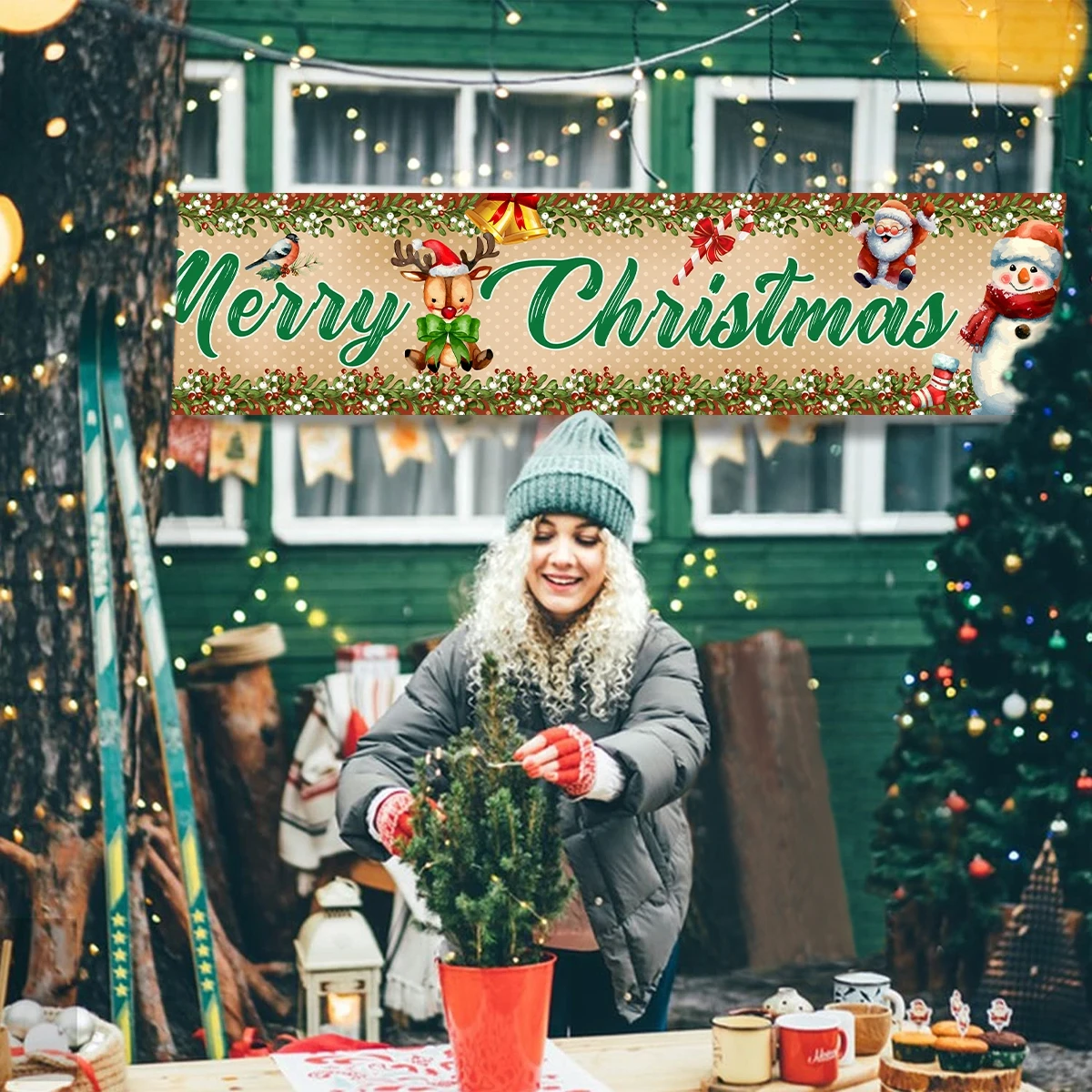 1 шт. Рождественский красный рекламный баннер Рождественская елка снеговик с