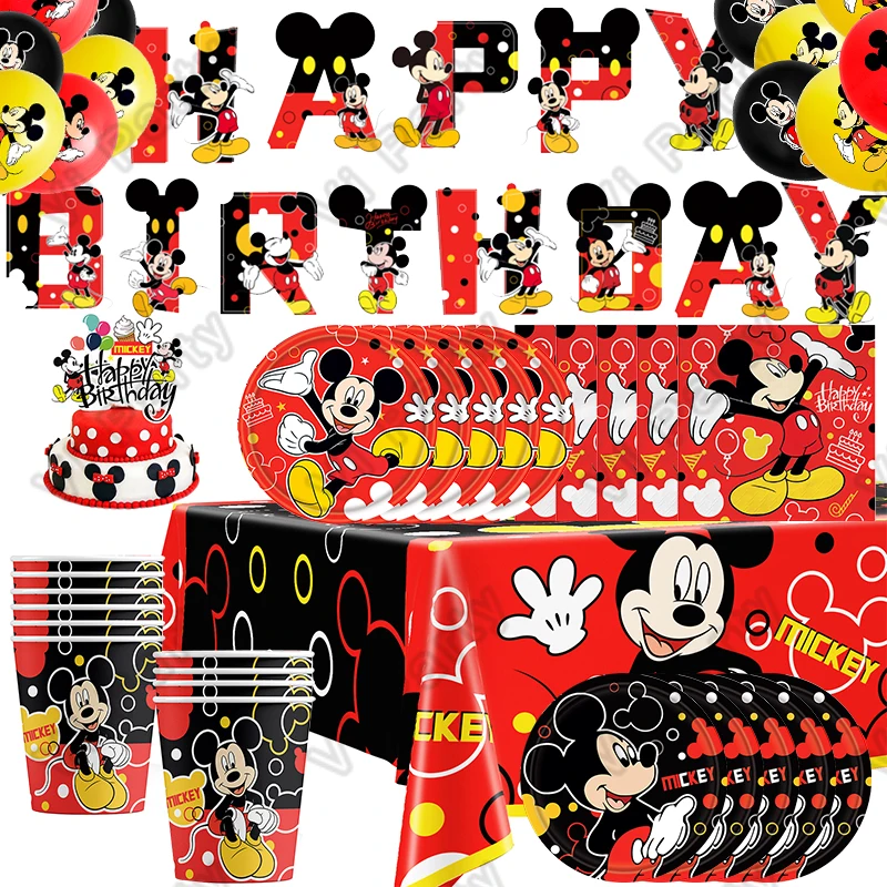 

Mickey Mouse Birthday Party Decorations Cup Plate Napkin Straw Cake Topper Tablecloth Balloon Disposable Tableware Baby Shower