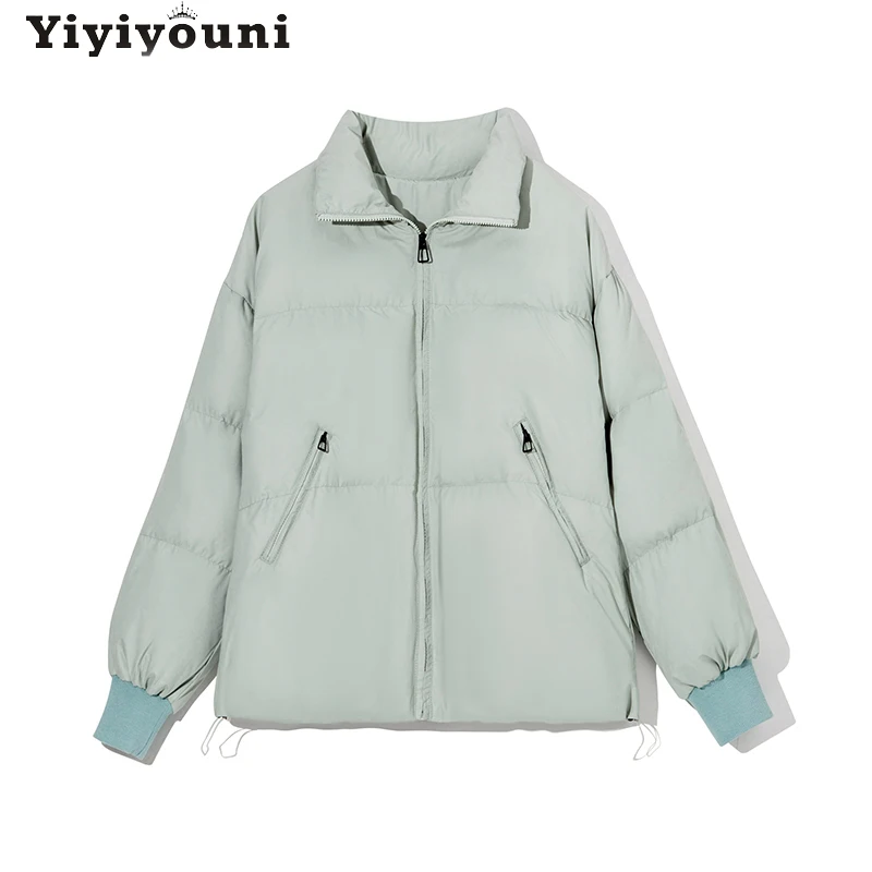 Yiyiyouni Autumn Winter Down Puffer Jacket Woman Thick Bubble Coat Cotton Liner Padded Parkas Female Warm Zipper Outerwear 2023