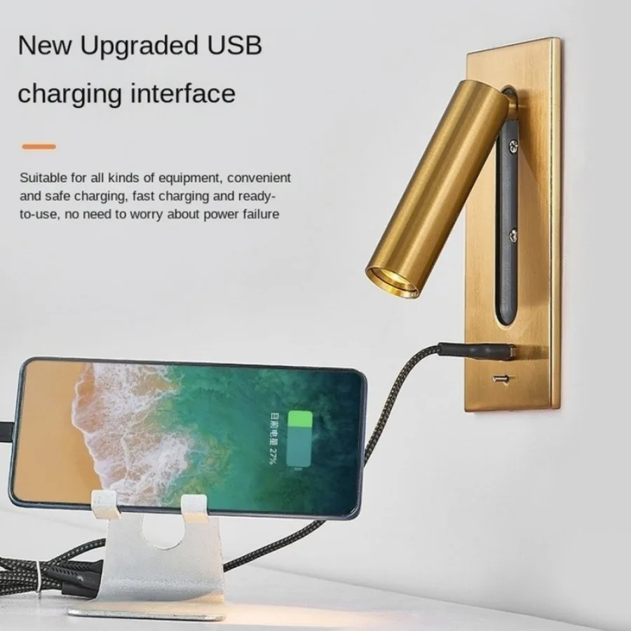Фото Встроенный настенный светильник AC85-265V с переключателем USB-интерфейс зарядки для отеля Прикроватный светильник для чтения Спальня Светодиодный настенный светильник для внутреннего декора №2