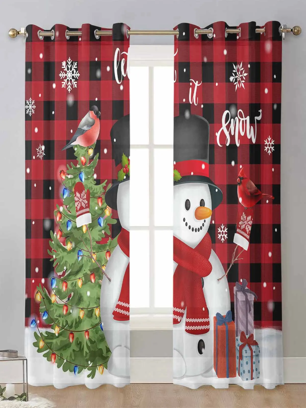 

Снеговик Рождественская елка снежинка красные клетчатые прозрачные шторы для гостиной окна вуаль тюлевые занавески домашний декор