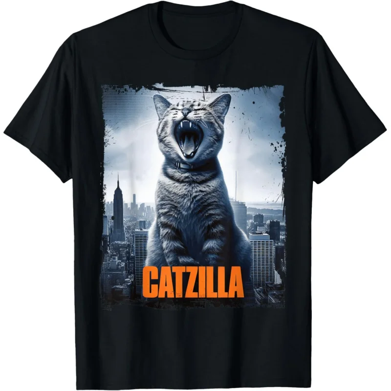 Мужская и женская футболка для спорта отдыха с короткими рукавами Catzilla Roars Over the
