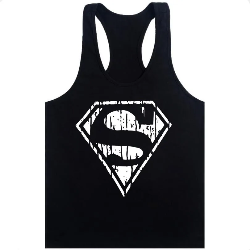 

2XL Fitness Tank Top Men Sleeveless Gyms Clothing Print Supermen Vest Casual Costume Black Casual Clothes