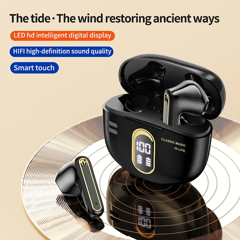 

Retro Bluetooth-compatible Headset Digital Display In-ear Stereo Earphones Tws Wireless Noise Reduction Earplugs No Delay