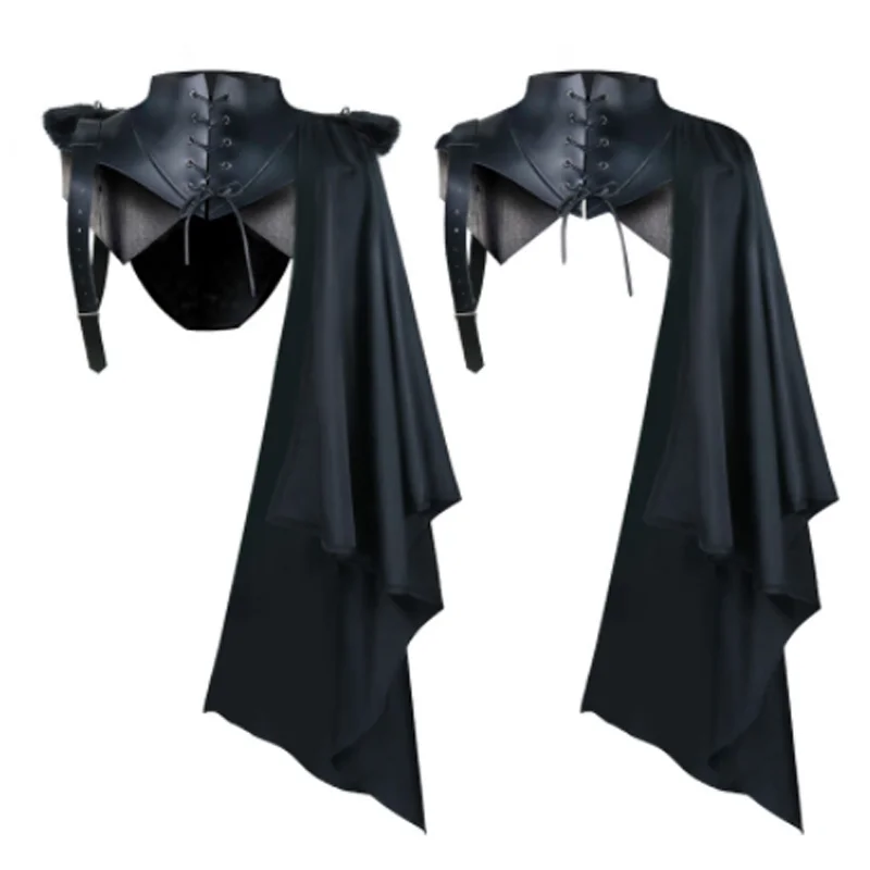 Купи Retro Black Armor Cloak Single Shoulder Medieval Vintage Shawl for Women Men Retro Cape Gothic Punk Lace Up Renaissance Costume за 1,390 рублей в магазине AliExpress