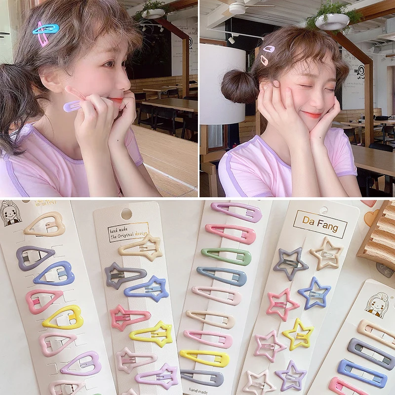 

10pcs Snap Geometry Hair Clips For Girls BB Hairpins Color Metal Barrettes For Children Women Girls Styling Accessories