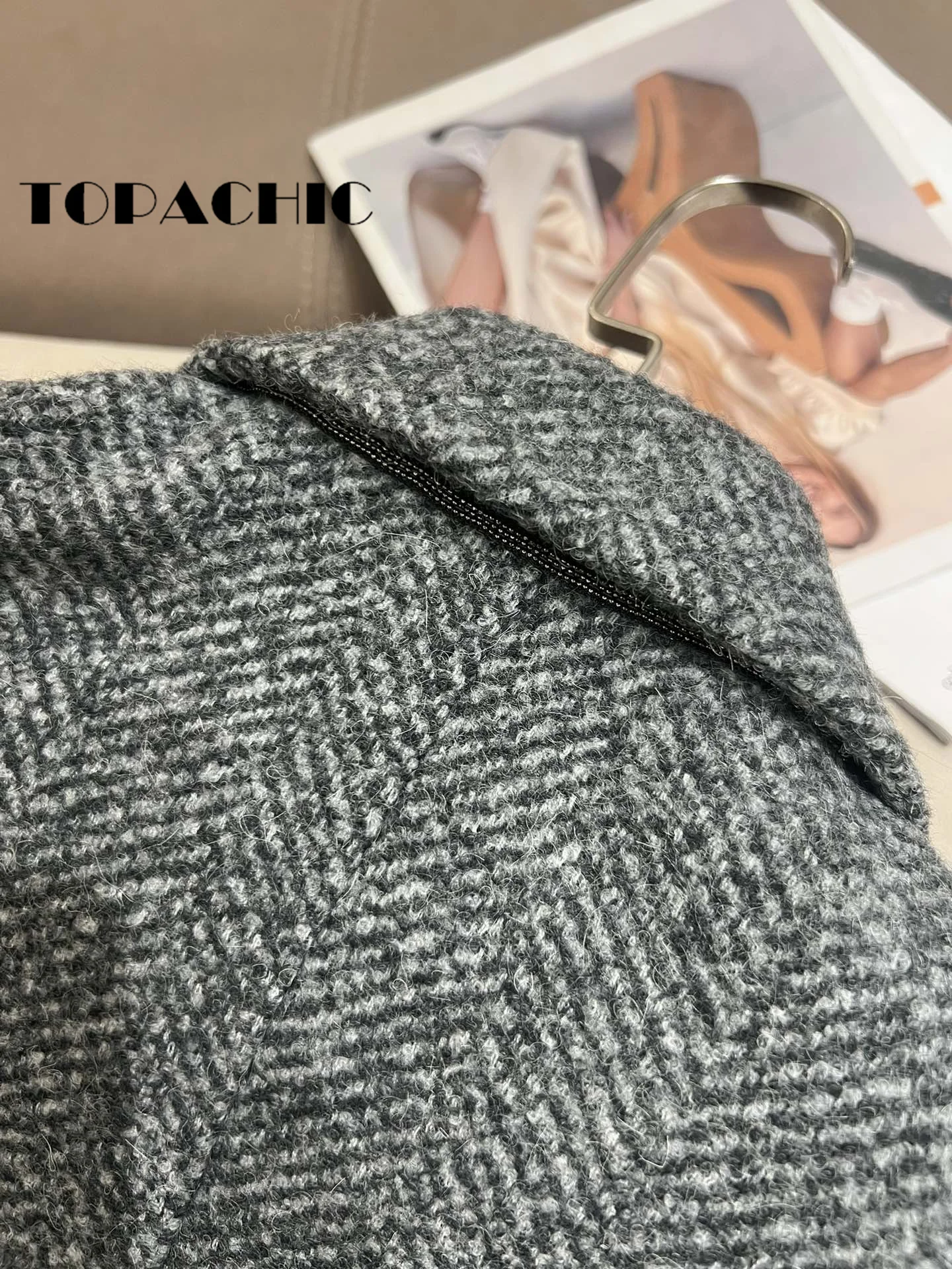 11.16 TOPACHIC-Женская одежда темпераментный универсальный шерстяной серый костюм с