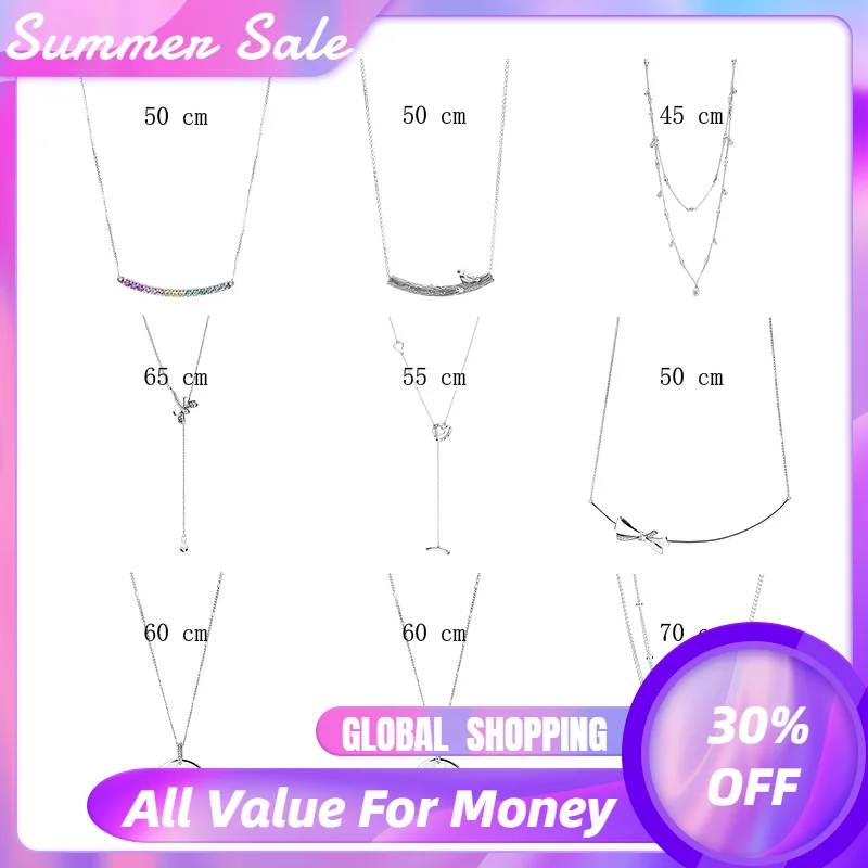 

Silver 925 Chokers Pendants Necklaces For Women Jewelry Spring Bird Curved Bar Chandelier Dragonfly Bow Heart Link Chain Collier