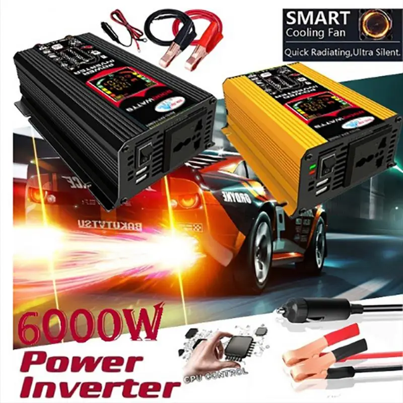 

6000W Peak LED Display Car Power Inverter Converter Adapter Dual USB Voltage Modified Sine Wave Transformer 12V To 220V 110V