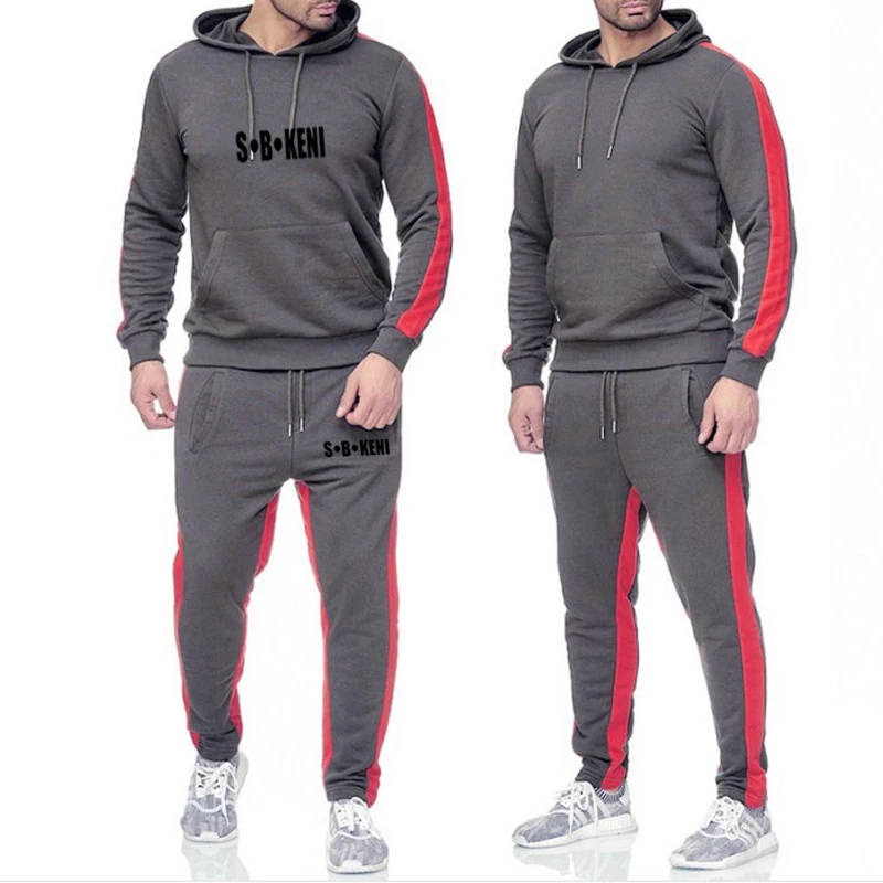 

2022 New Men's Suit S.B.KENI Brand Long Sleeve Plus Velvet warm stitching pullover elastic waist trousers sports Sets men
