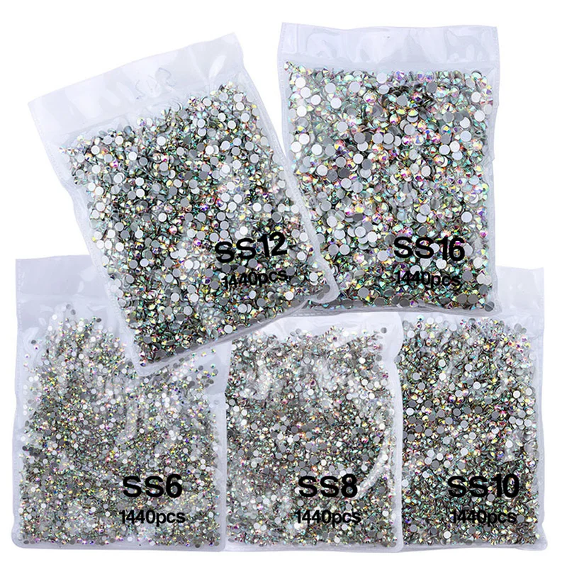 

SS3-ss8 1440 Pcs Clear Crystal White AB 3D Glass Flat Manicure with Rhinestone Decoration Non-patch DIY Shoes Dance Decorations