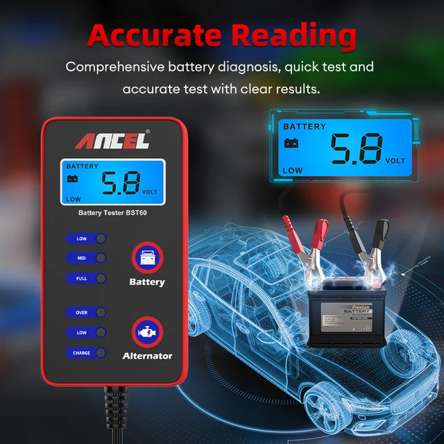 ANCEL BST60 12V Digital Car Battery Tester Quick Tester Alternator Charging with cigarette lighter adapter Car Battery Analyzer 3