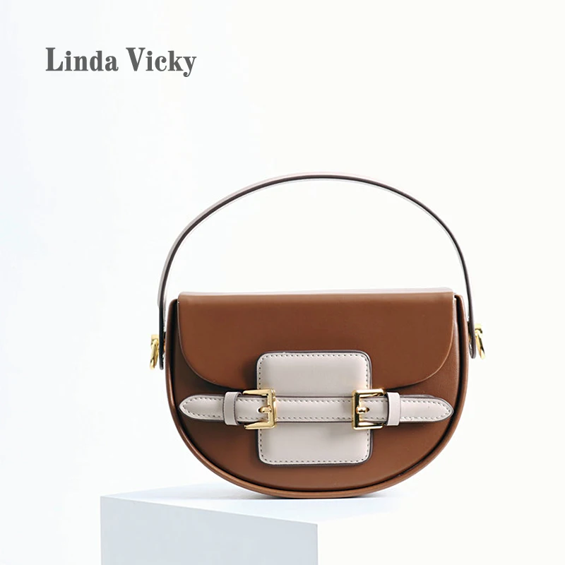 

2022 New Fashion Box Saddle Bag High Quality Women's bag Luxury Trends Shoulder Bag Genuine Leather Semicircle Handbag Retro