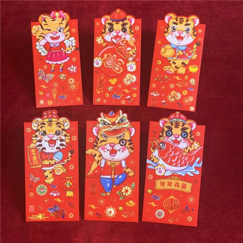 

6/1 шт. красные конверты с узором тигра красные пакеты для 2022 года новогодние подарки на китайский новый год Весенний фестиваль Свадьба Hongbao д...
