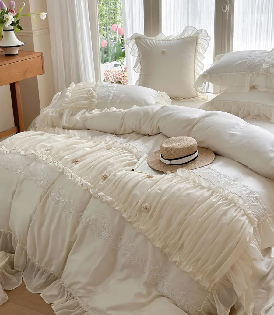 Романтический Комплект постельного белья для милых принцесс бежевая зеленая