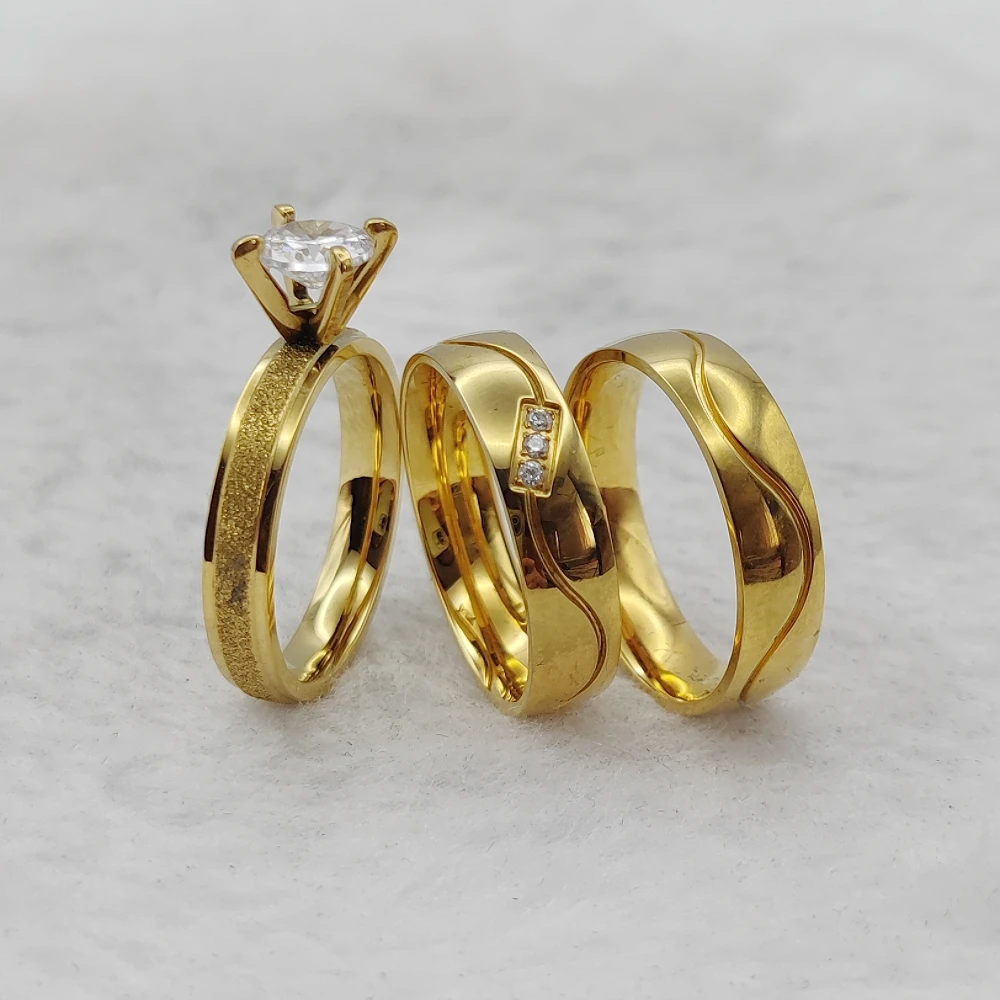 Имитация обещания Cz Stones Lovers Shop 22k Золотые титановые обручальные кольца Частные