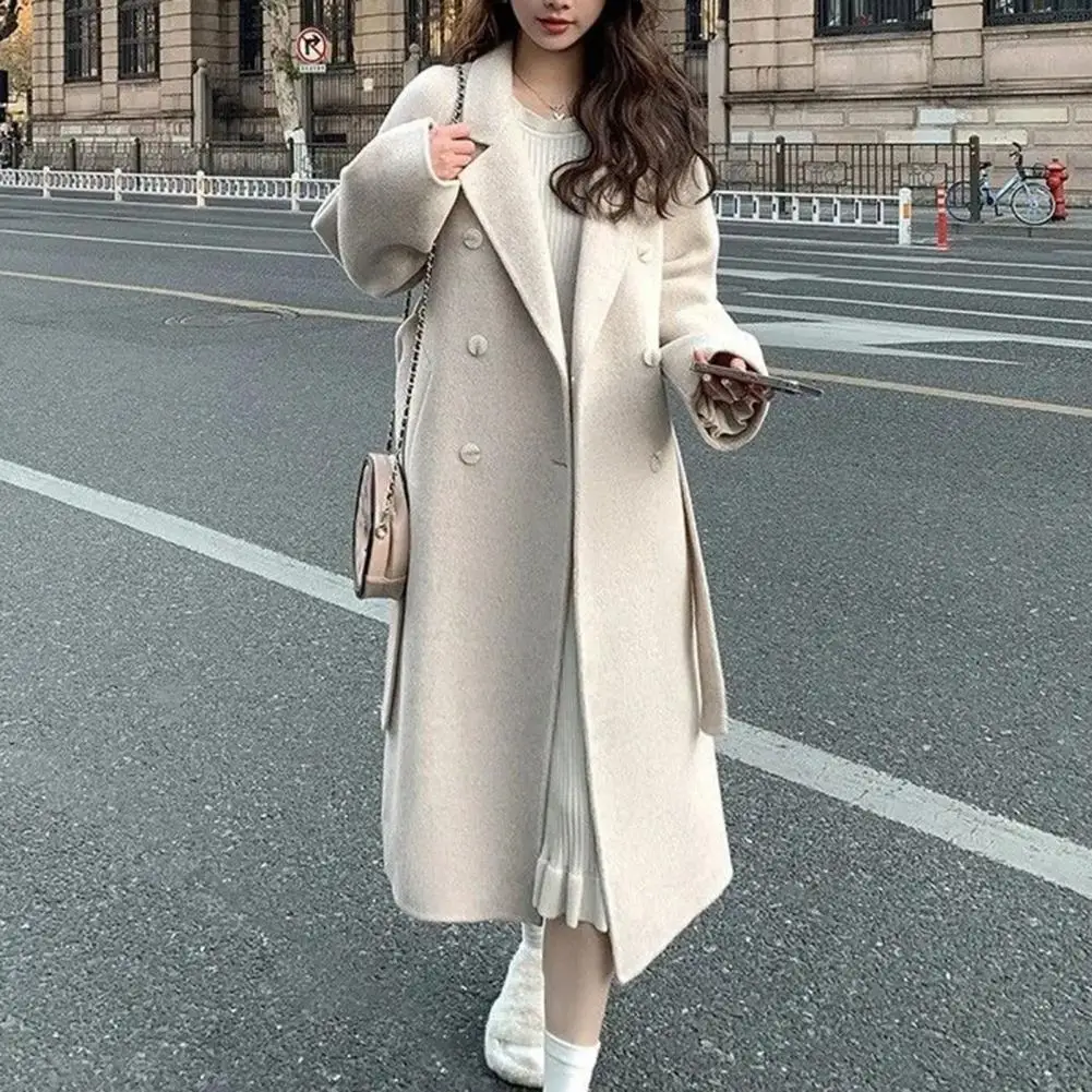 Женское пальто средней длины стильное до середины икры с регулируемой талией