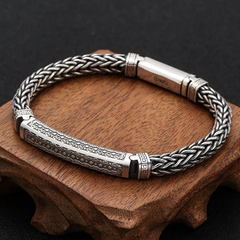 

SH 2023 New Handwoven Safety Pattern Bracelet Personalized Men's Fashion Retro Old Thai Silver Fashion