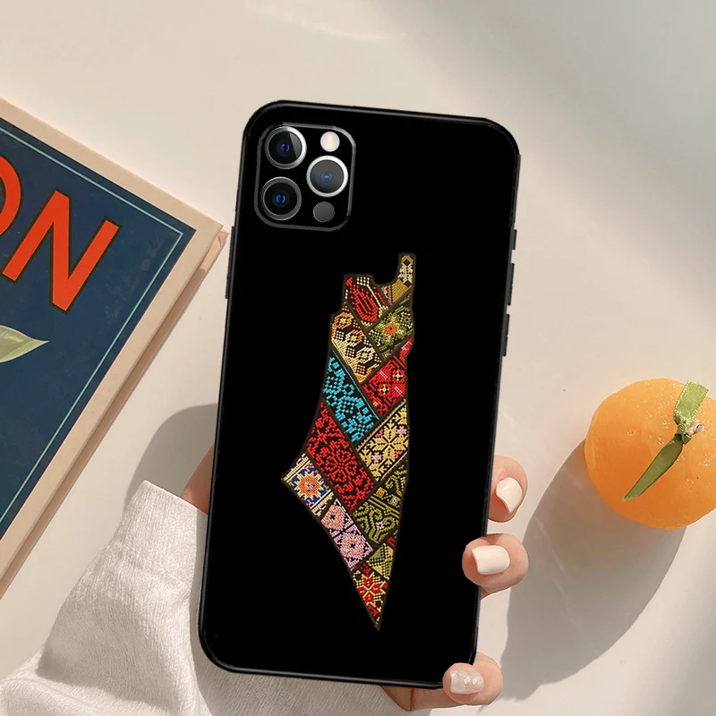Вышитый чехол с картой Палестины для iPhone 11 12 13 14 Pro XS Max XR X 6 7 8 Plus SE 2022 2020, задняя крышка телефона.
