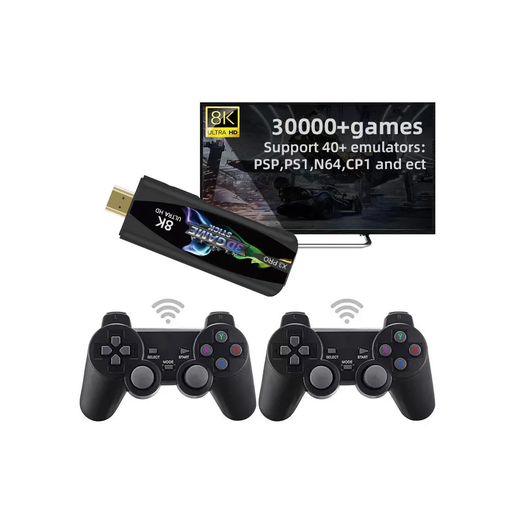 Игровая консоль X3pro с беспроводным контроллером 3D USB Stick 64G 30000 + игры для PSP TV BOX