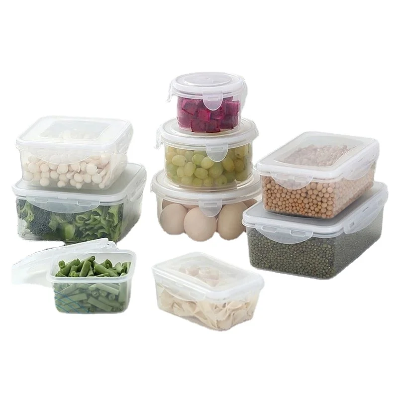 

kitchen food refrigerator clear round square shape fresh plastic storage box with lid
