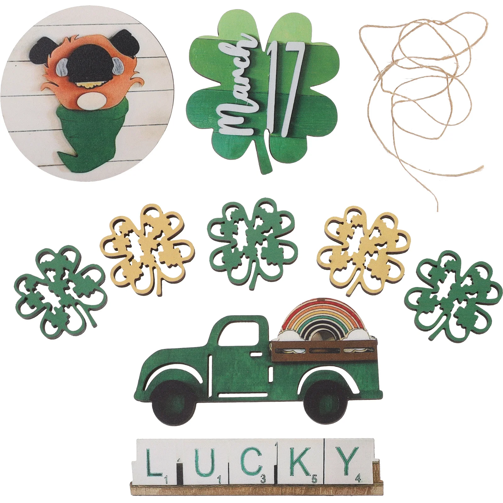 

Patricks St Day Decoration Tray Wooden Leaves Tiered Tabletop Sign Cutouts Signs Decor Hanging Chips Party Shamrock Farm