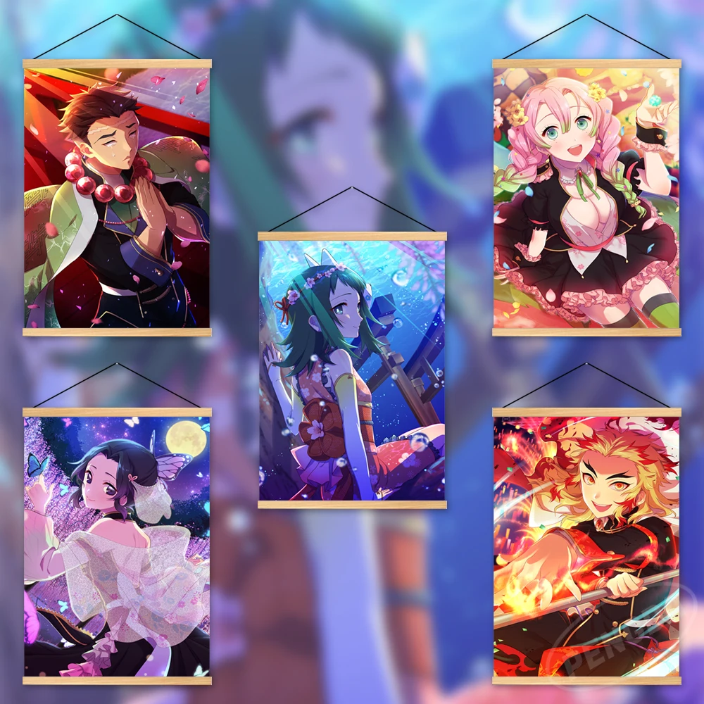 

Настенное искусство аниме картины убийца демонов плакат Kanroji Mitsuri деревянная подвесная картина Tsuyuri Kanawo холст печать украшение для дома