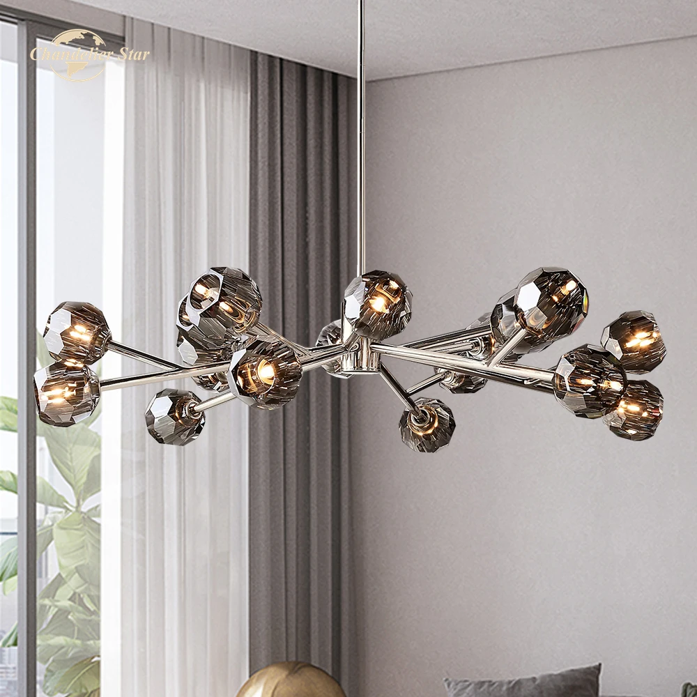 

Хрустальные круглые люстры, светодиодный лампы в виде ветвей дерева, из латуни, хром, черный металл, современные светильники для спальни, го...