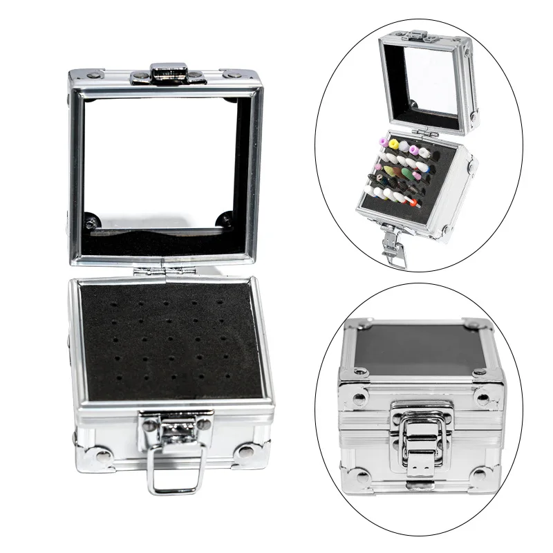 

Metal 25 Holes Nail Drill Grinding Bit Holder Box Display Storage Container Salon Nail Polishing Heads Manicure Organizer Case