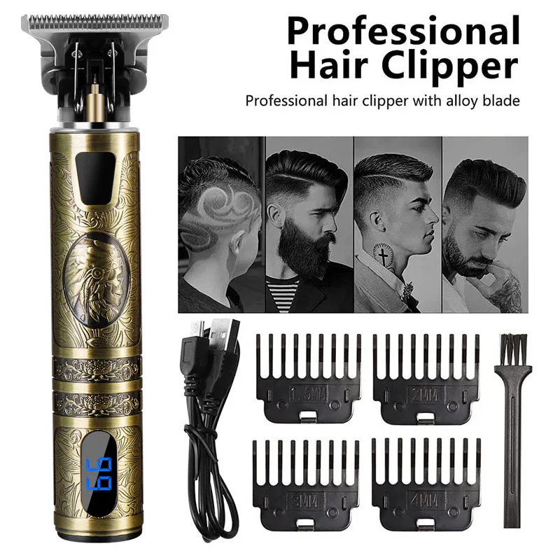 Vintage T9 Electric Hair Trimmer For Man Cordless Hair Clippers Professional Beard Hair Cutting Machine USB rechargeable Barber