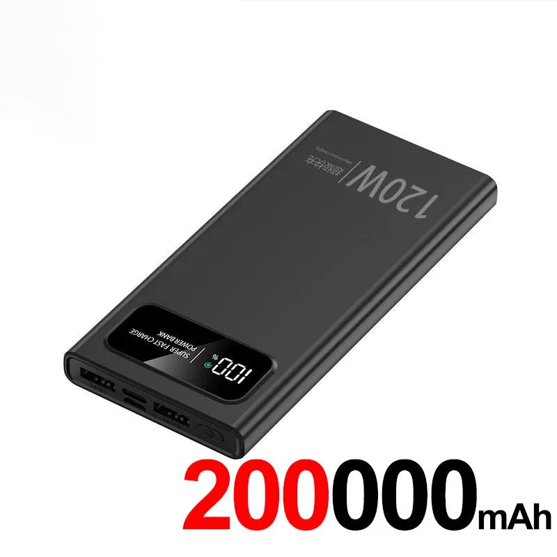 

Супер быстрая зарядка аккумулятора Xiaomi 120 Вт 200000 Портативная внешняя батарея большой емкости мАч для мобильного питания для Iphone
