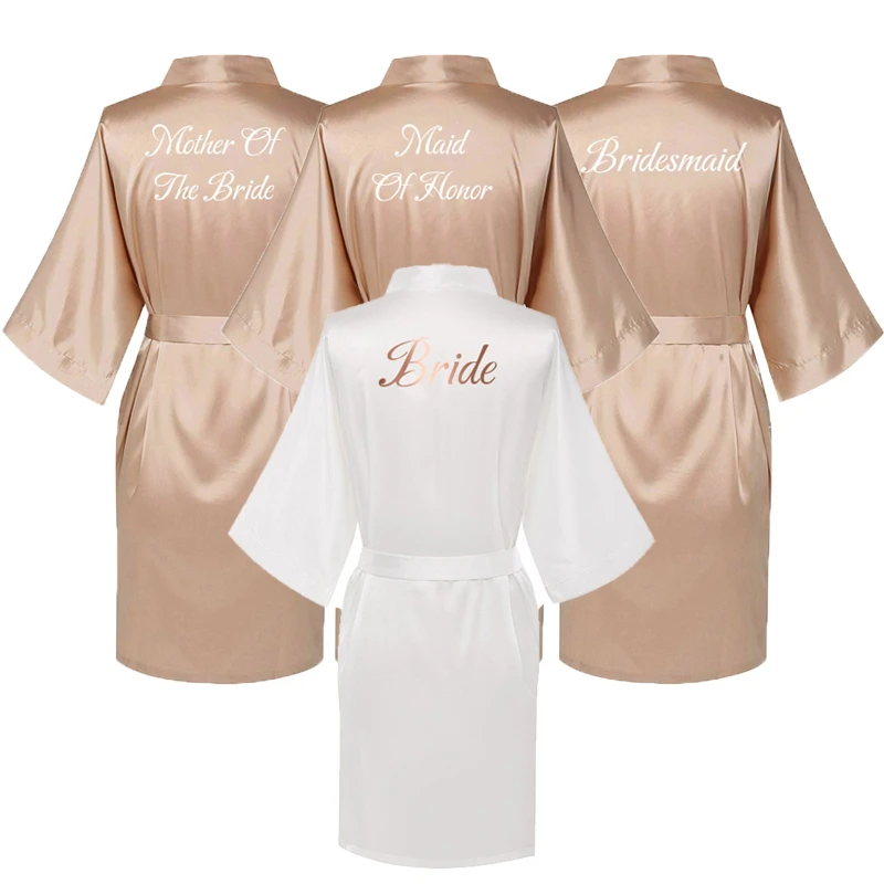 Silk Satin Robes Wedding Bathrobe Bride Bridesmaid Dress Plus Size Gown Women Clothing Sleepwear Maid of Honor Rose Gold