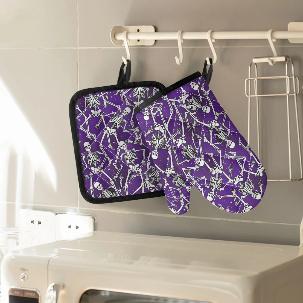 

Kitchen Baking Cooking Accessories Dancing Skull Horror Print Oven Mitt Glove Pad Microwave Kitchen Decor Home Halloween Gift