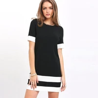 summer new european and american style solid color black and white horizontal striped short sleeved t shirt dress women